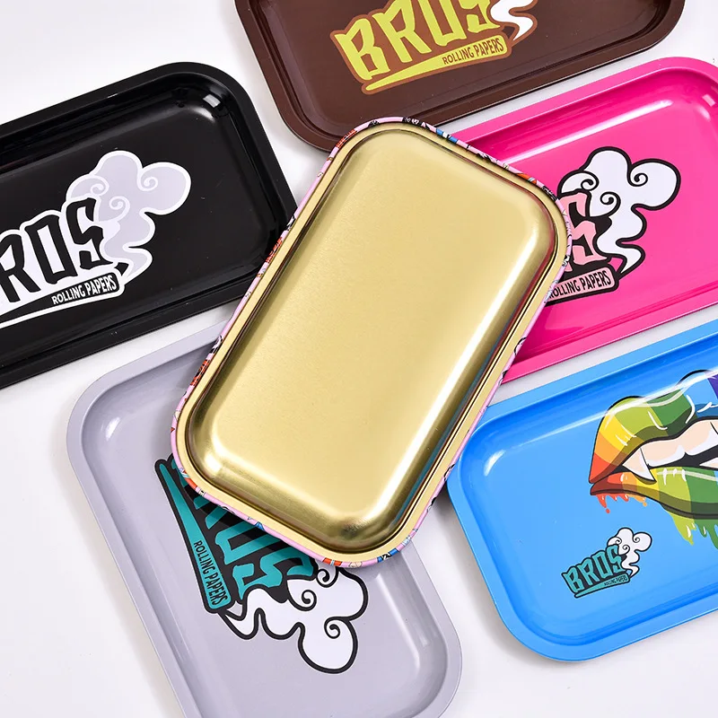 Portable Small Plain Metal Rolling Trays With Custom logo printing Tinplate Cigarette Serving Tray For Smoking
