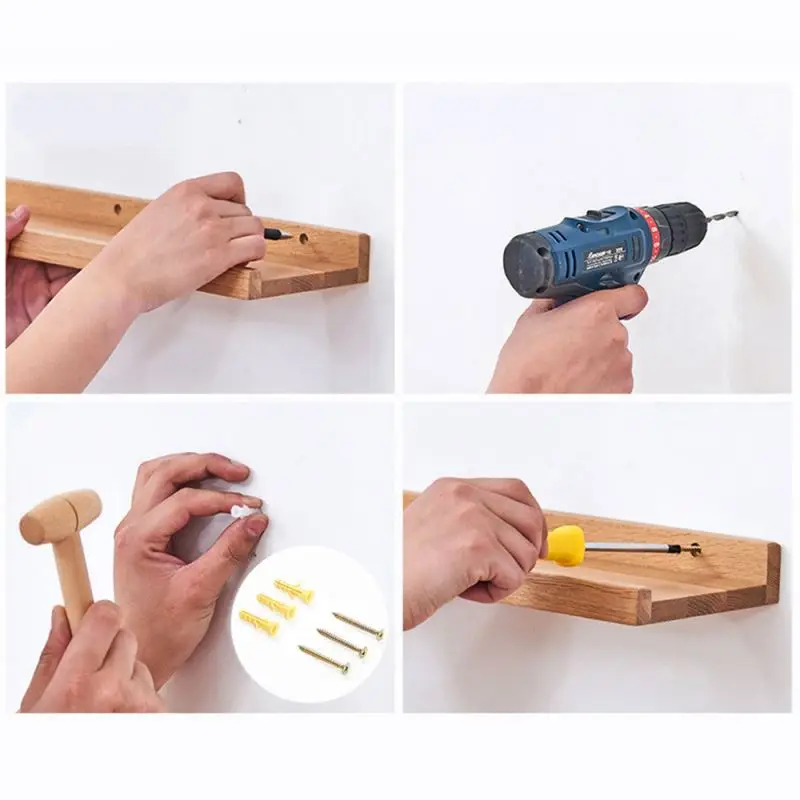 Rustic Wood Floating Shelves Wall Mounted Farmhouse Wooden Wall Shelf for Bathroom Kitchen Bedroom Living Room Set of 3