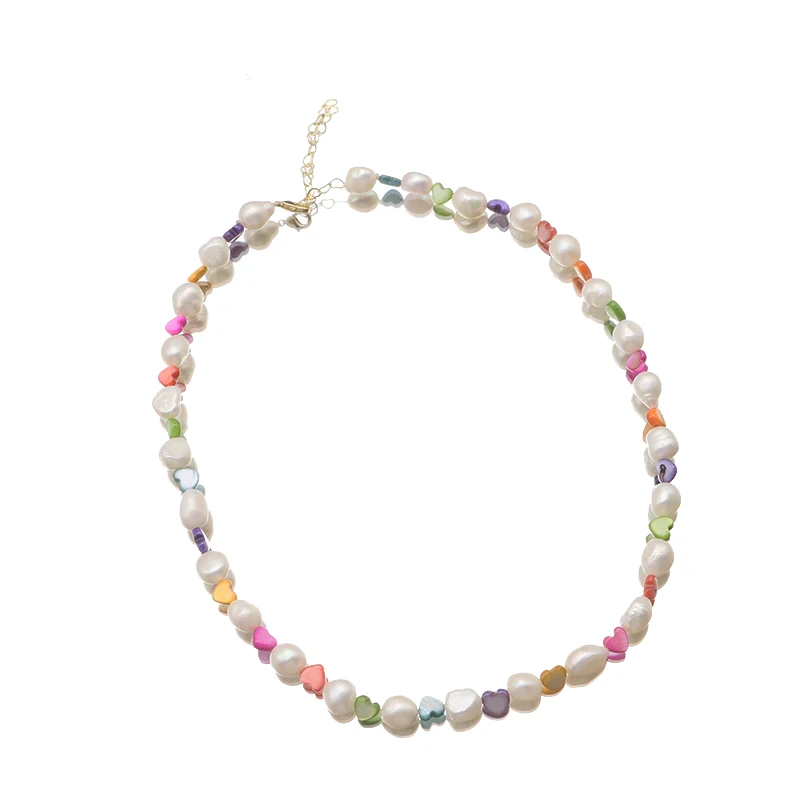 New Kawaii Colorful Artificial Stone Love Charm Necklace  Freshwater Pearl Girls 2022 Fashion Necklace Fine Jewelry