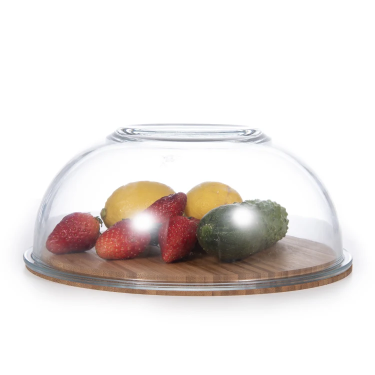 Eco friendly 5 pcs clear glass fruit bowls mixing bowl set with wood lid