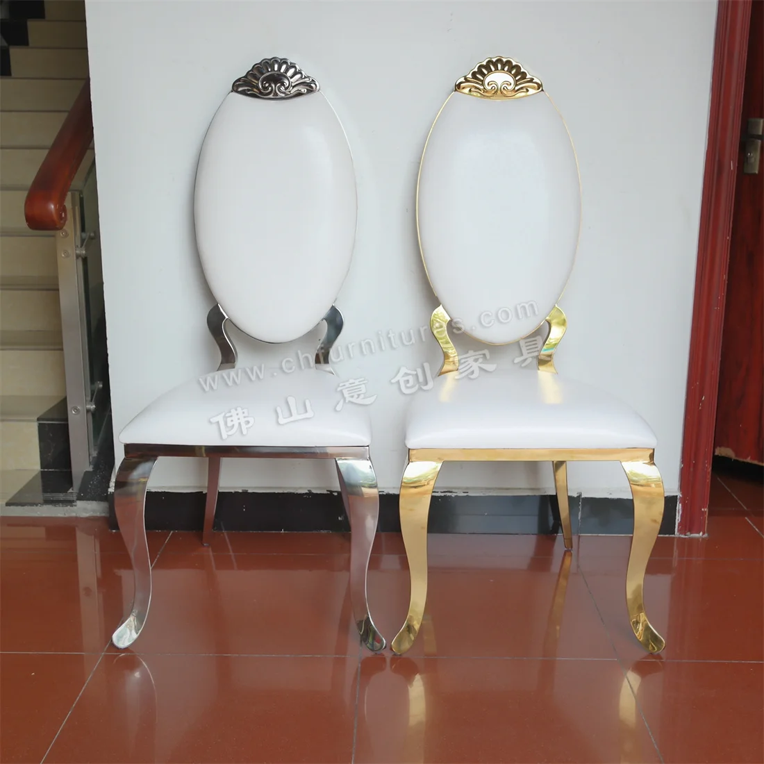 High backrest white vinyl cushion silver stainless steel event decor luxury wedding chair HC-SS41