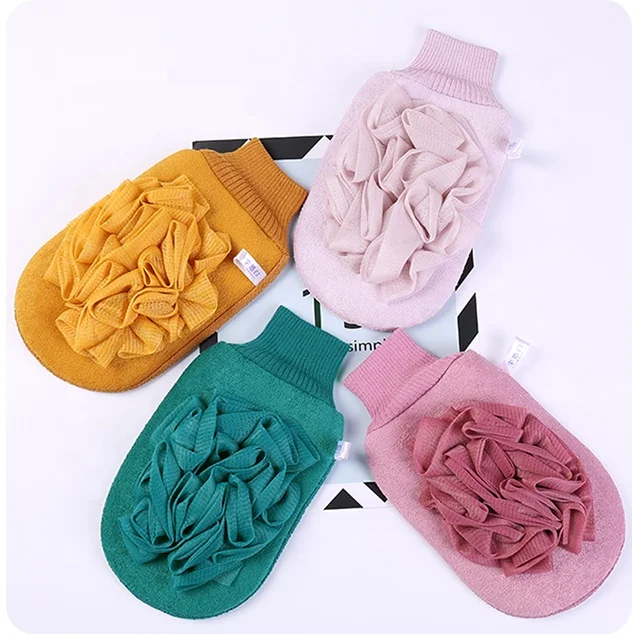 Quickly Delivery  RTS Double-Sided Dual-Use Exfoliating Gloves Foaming Bath Glove Exfoliating Mitt Body Scrub Glove
