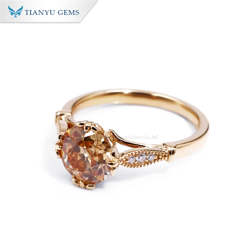 tianyu gems customized 14k gold rings champagne OEC cut moissanite diamond ring engagement jewelry for women