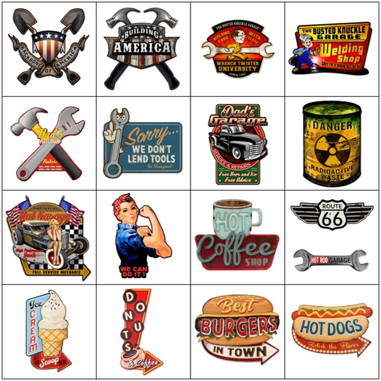 Retro Garage Sign Relief Welding Shop Vintage Metal Sign Embossed Metal Bar Sign 3D Wall Decorative Man Cave Art