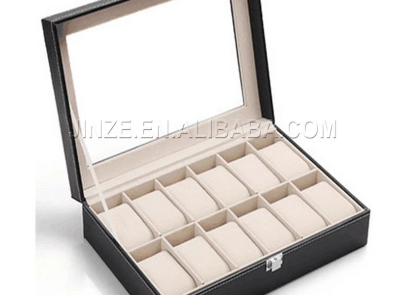 
12 black pu leather watches storage box 
