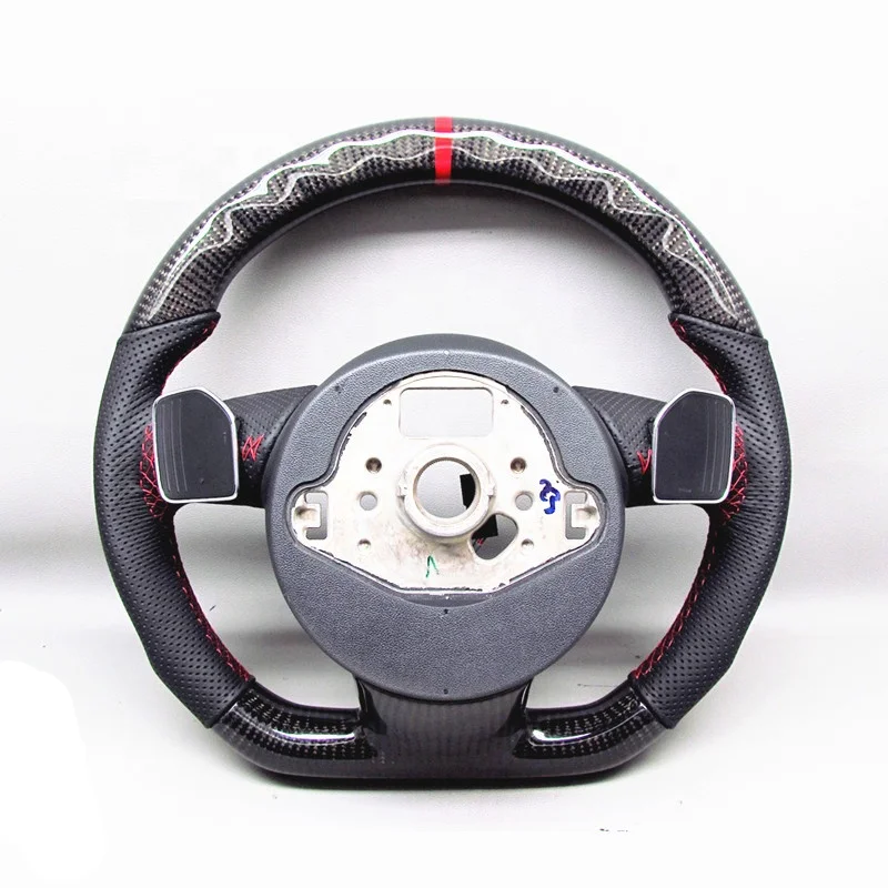 AUTO RACING CAR STEERING WHEEL FOR Audi Audi RS4 S4  CARBON FIBER STEERING WHEEL WITH RED STRIPE AVAILABLE FOR AUDI RS6 RS3 A7