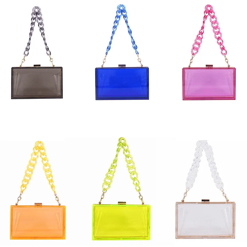 Transparent Multicolor Acrylic Small Square Bag Versatile One Shoulder Armpit Small Square Bag Dinner Clutch Resin Chain