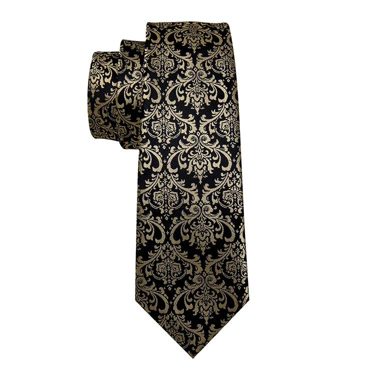LELE 2021 New Design Business Black Men Gold Ties Necktie Set Wholesale Silk Ties Men Custom
