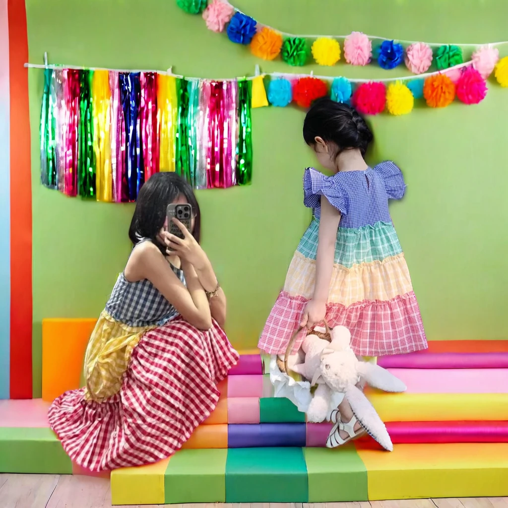 2024 Summer Beautiful Sleeveless Princess Dress Mom and Me Casual Outfit for Family Photos Beautiful Short Sleeve for Girls