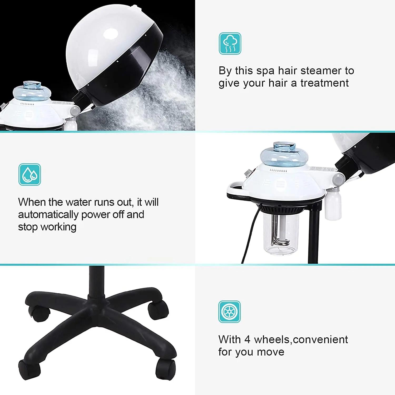 adjustable professional hair color steamer for beauty salon use with rolling stand