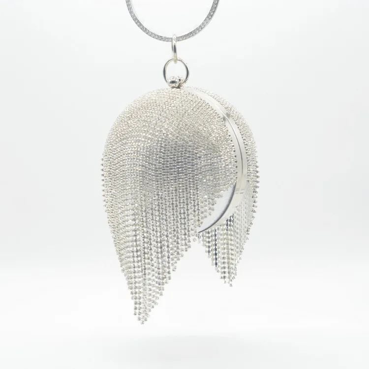 Trendy Woman Luxury Rhinestone Round Ball Bag Beaded Wedding Bag Girls Party  Crystal Clutches Diamond Tassel Evening Bags