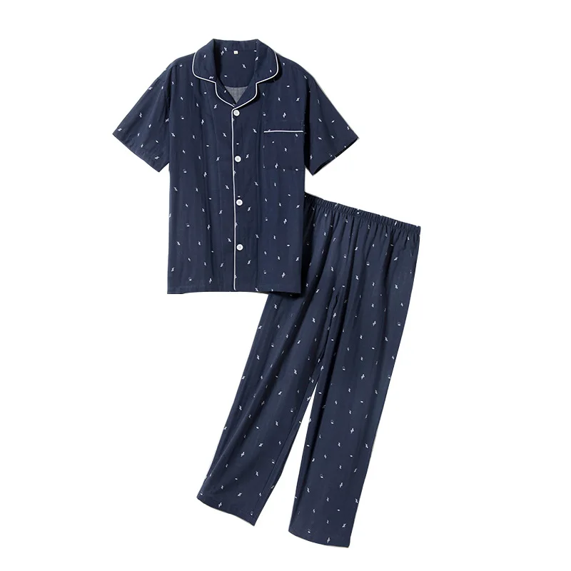 2021 New Design Nightgown Men 100% Cotton Housecoat Short T-shirt Pajamas