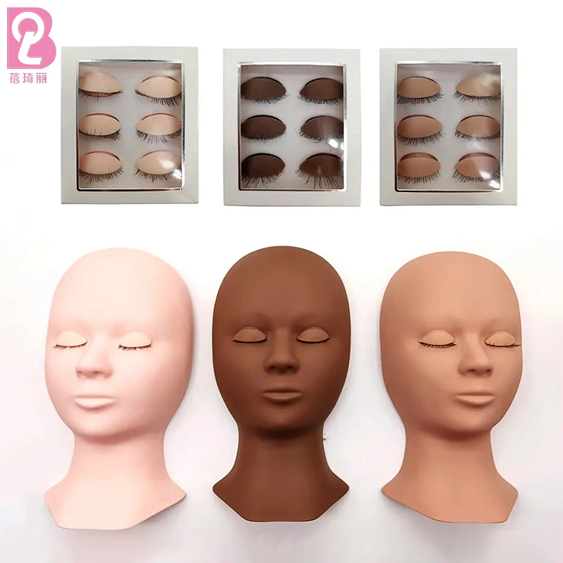 Beiqili Eyelash Extension Silicone Mannequin Model Head With Removable Replacement Eyelids Training Lashes Pad Kit Tools