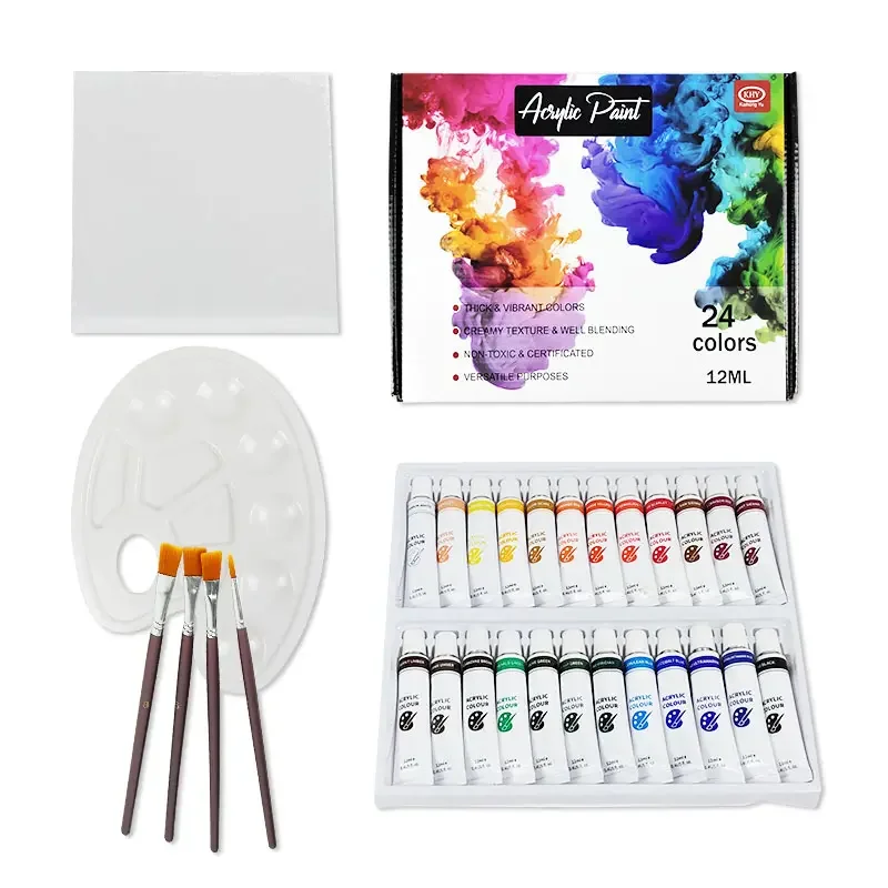 DIY Acrylic Color Paint Set Acrylic Color OEM High Quality Art Wood Box With Brush Painting Kit For Kid
