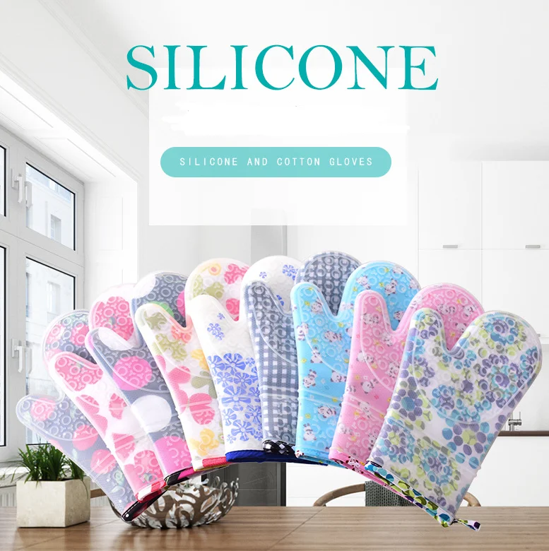 Набор термостойких прихваток для микроволновой печи с различными узорами для приготовления пищи, силиконовые перчатки для духовки