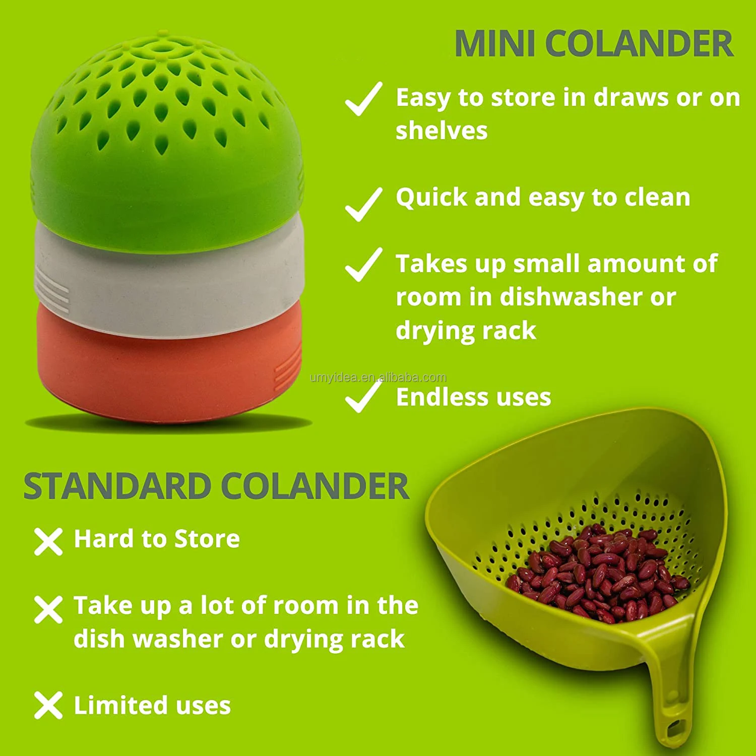 2021 Micro Silicone Kitchen Colander Drainer Portable Multi-Use Mini Colander For Drain Chickpeas Kidney Beans Tinned Fruit
