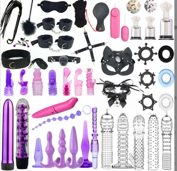 BDSM Restraints Kit 47 Pcs Bondage Eye Mask Blindfolds Soft Wrist Ankle Handcuff Sex Bondage SM Kit BDSM Products set