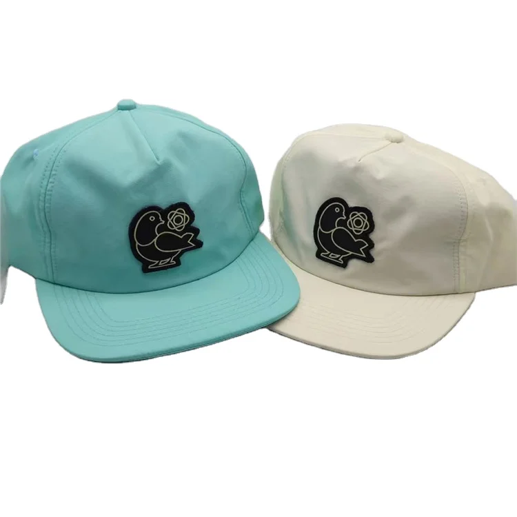 5 panels unstructured nylon waterproof flat brim snapback cap