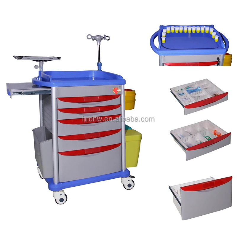 High Quality ABS Emergency Trolley Hospital ICU Room Medical Nursing Crash Cart