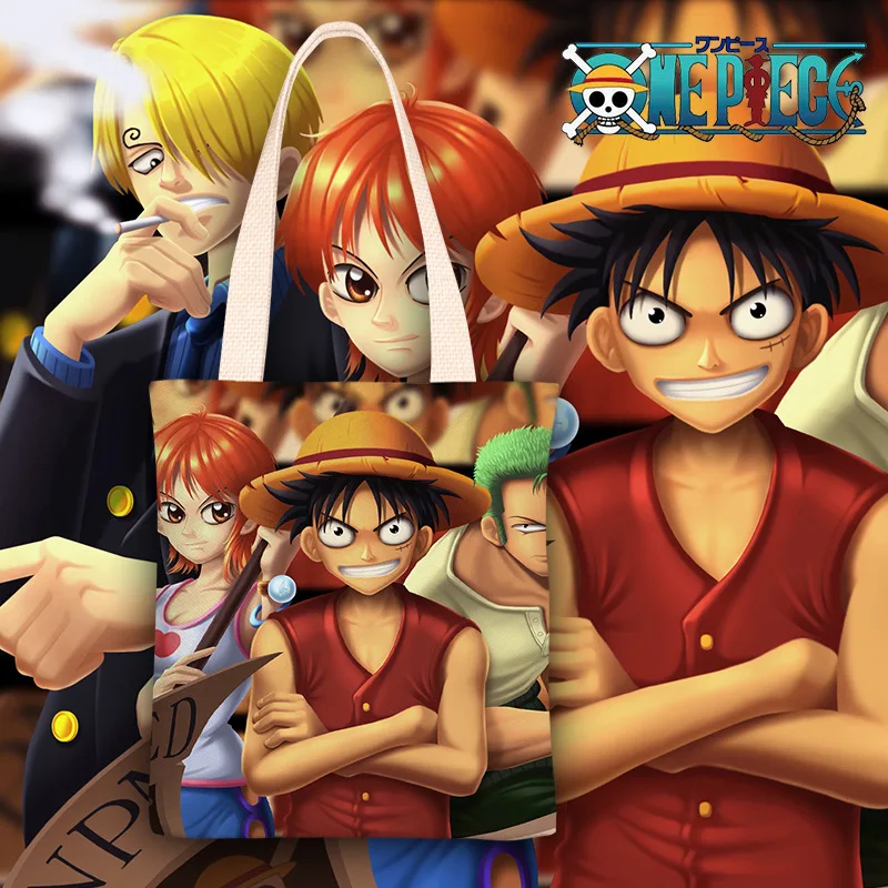 New Arrival Cartoon Anime One Piece Luffy Zoro Chopper Casual Canvas Tote Big Capacity Shopping Shoulder Bags Anime Peripheral