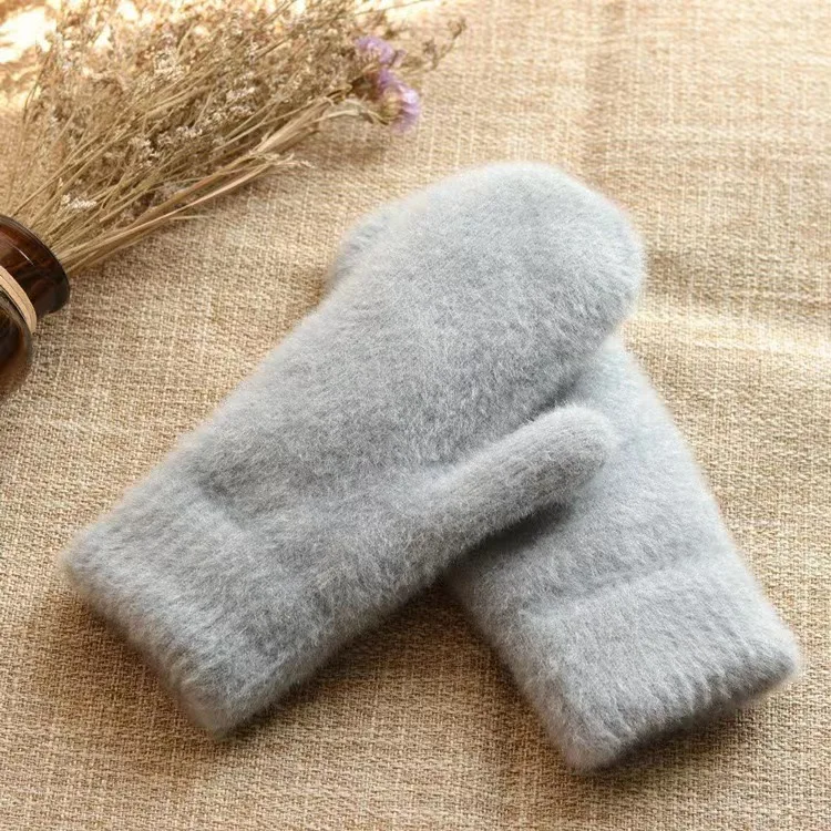 Women Cute Solid Color Mink Cashmere Mittens Winter Outdoor Cycling Hamd Gloves