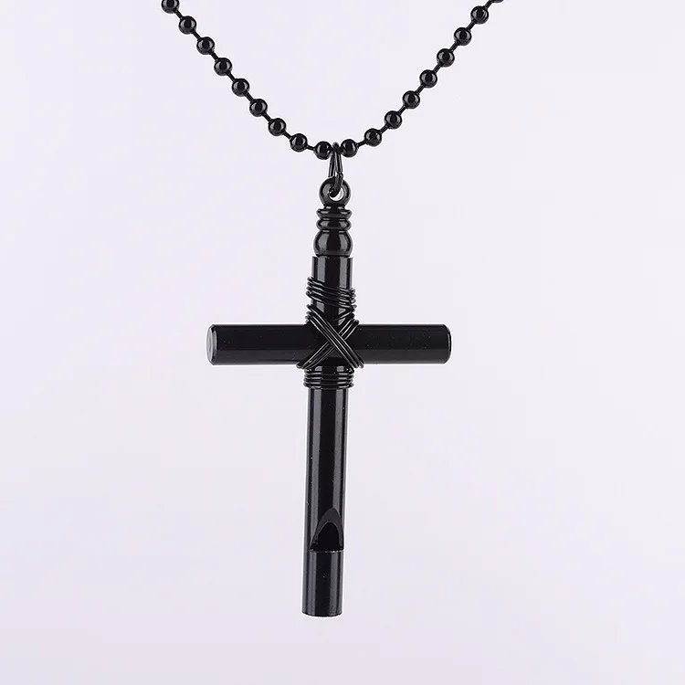 Cross Pendant  Whistle Necklace Stress Relief Anxiety Breathing Necklace for Men