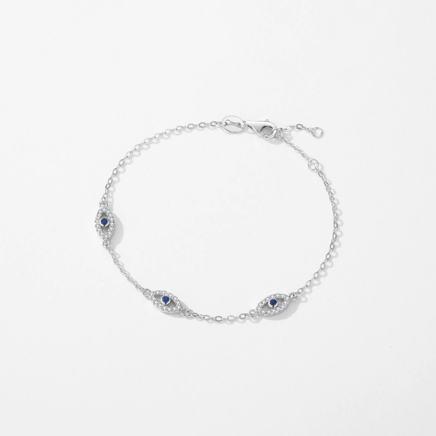 Pure 925 Sterling Silver Luxury Fine Jewelry Turquoise Blue Evil Eyes Clear Cubic Zircon Crystal Link Chain Bracelet For Women