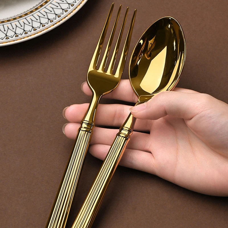 CEMXUM High Quality Forged Heavy Duty Handle Luxury Metal 18/10 Stainless Steel Cutlery Hotel Silverware Gold Flatware Set