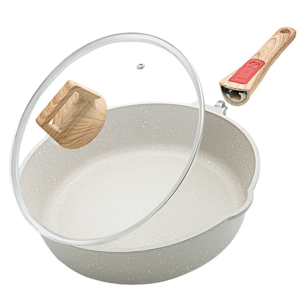 SANLANG High Quality Breakfast Healthy Removable Handle Frying Pan Non Stick Induction Deep Oil Frying Pan