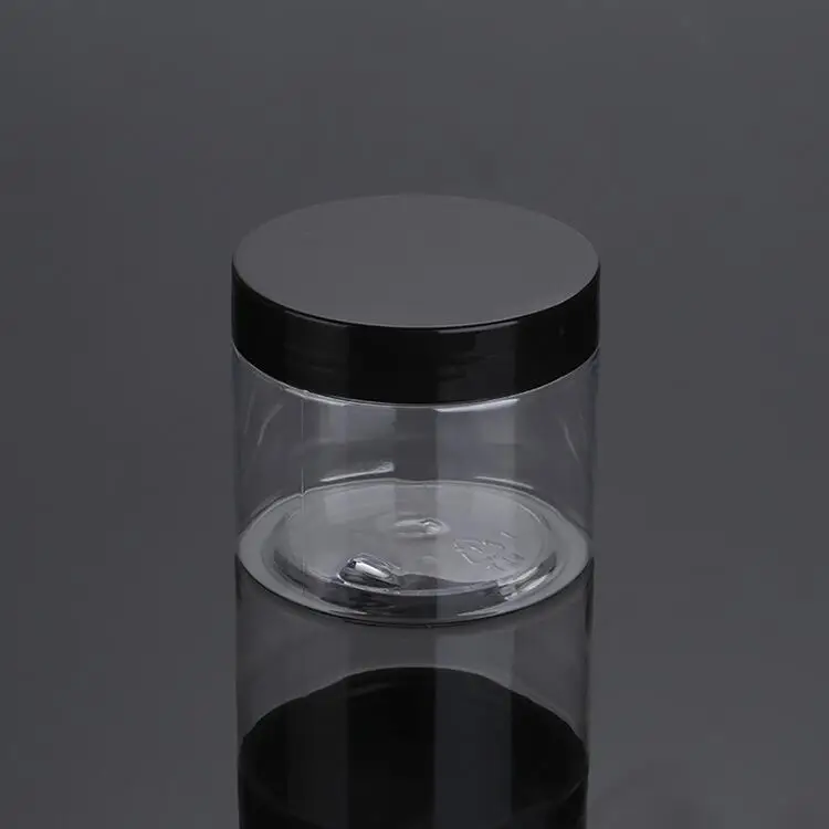 
2 oz 4 oz 5oz 8 oz Plastic Jars Clear PET Straight Sided Jars w/ Lined Aluminum Caps Black Smooth Lined Caps 12 oz 16 oz for cbd 