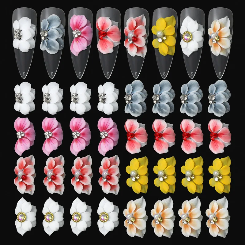 Hot Kawaii Handmade Flowers Nail Art Charms Fine 3D Nail Acrylic Flowers Nail Accessories