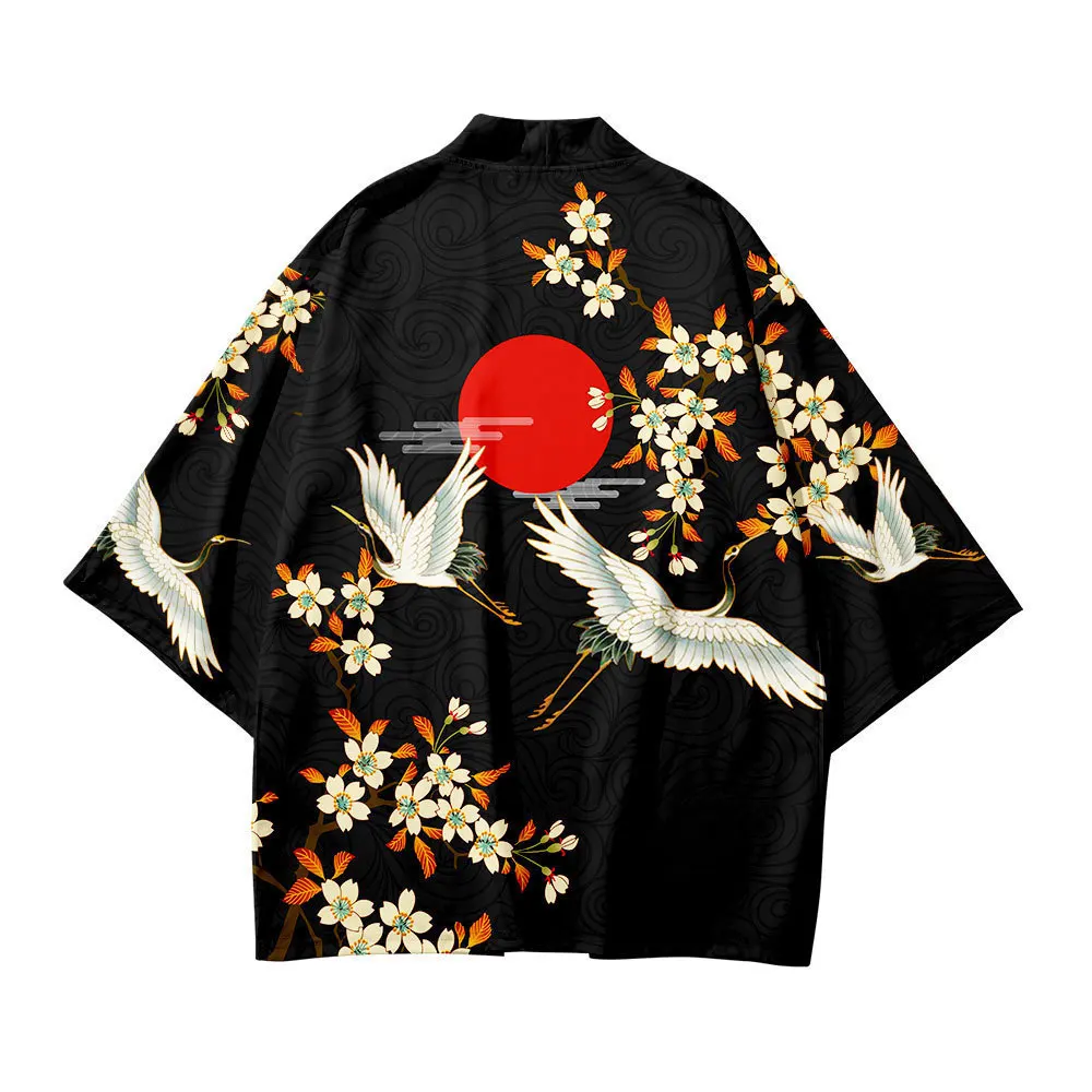 2023 Hot Sale Vintage Crane Kimono Cape 3D Digital Printed COSPLAY Cardigan Harajuku Kimono