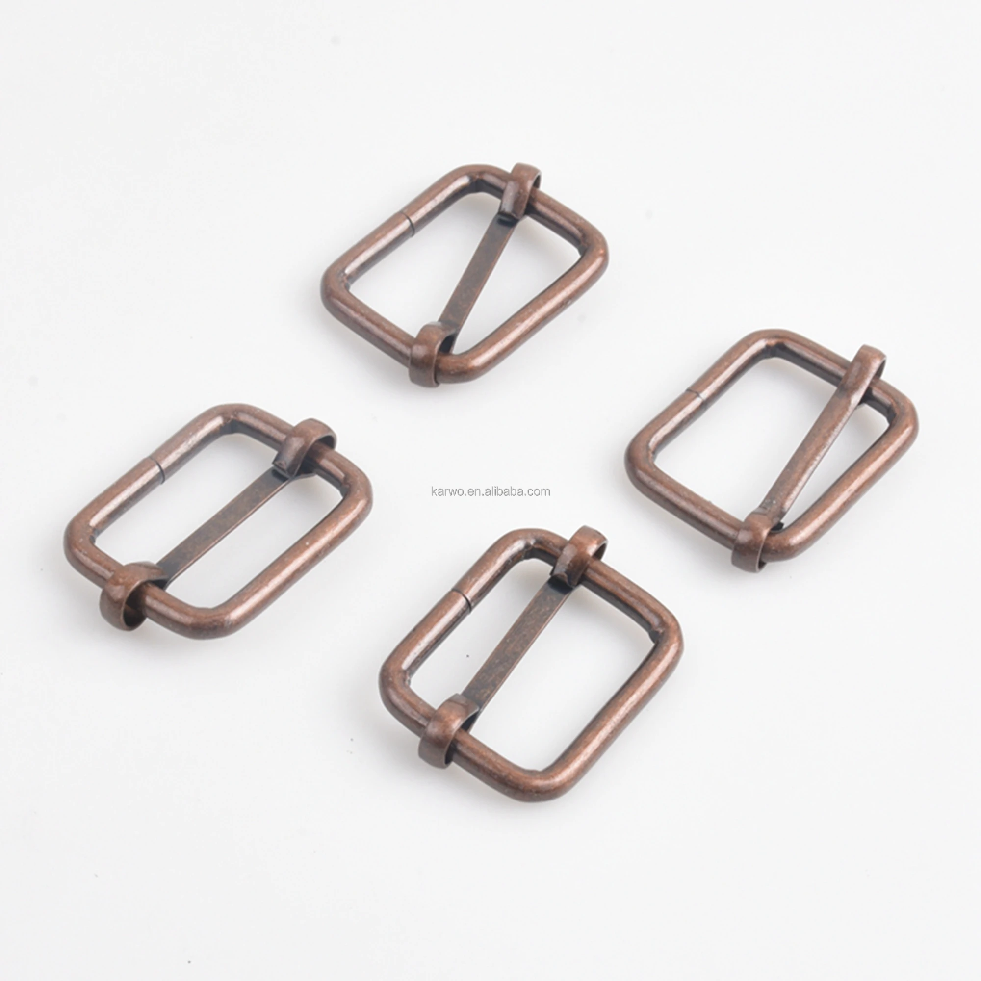 Karwo 25mm red bronze metal rectangle round tri glide slider adjuster buckle for handbag