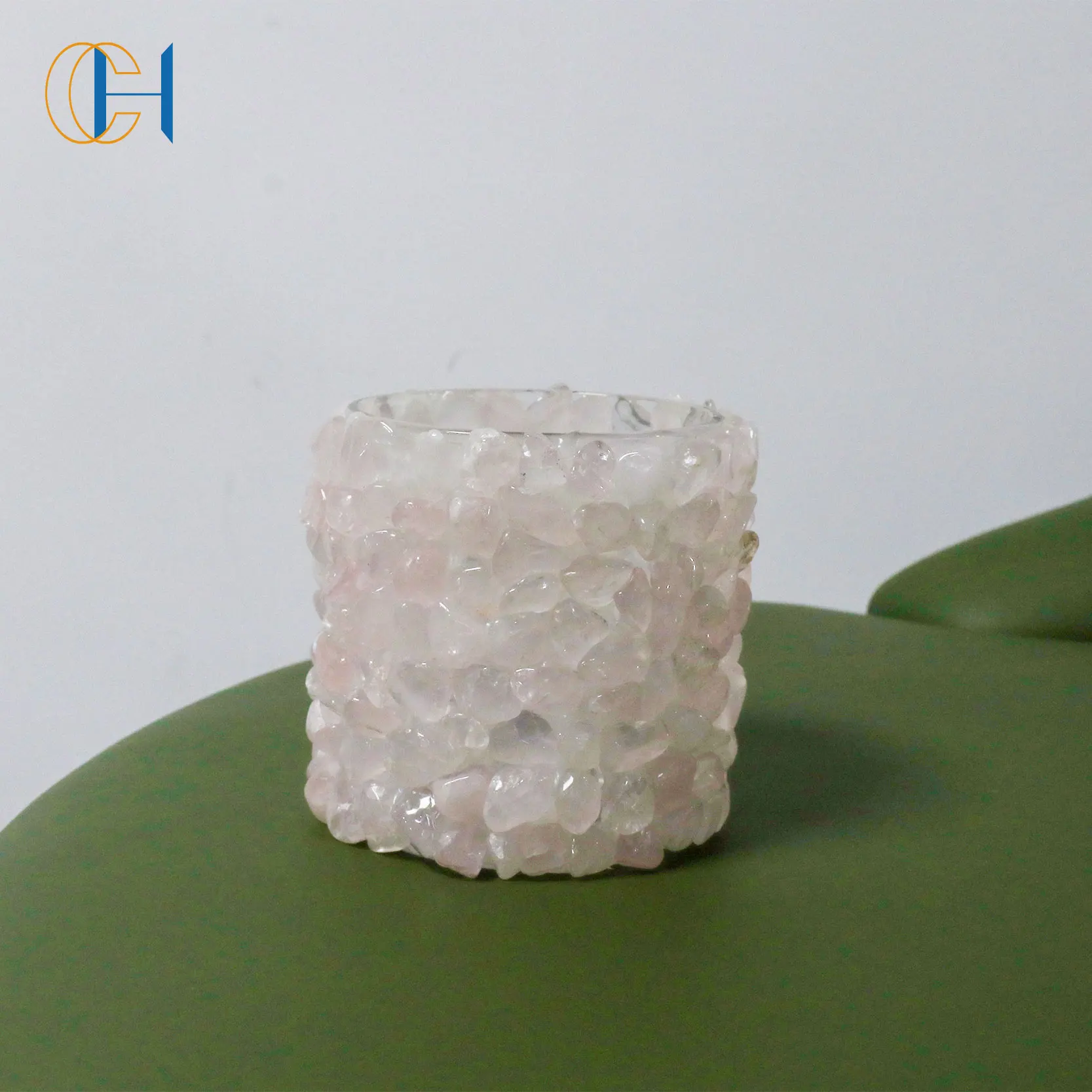 Luxury New Trending Customized Logo Natural Amethyst Quartz Large Empty Container Tall Glass Crystal Candle