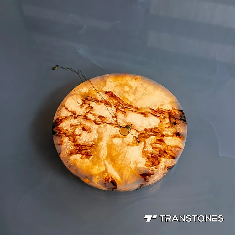 Green Onyx Jade Natural Stone Translucent Lumistone With Built-in Battery Round Coffe Table Top