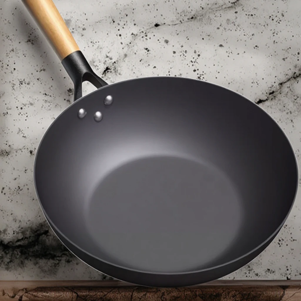 Cast Iron Enamel Kitchen Pan Thickening Wok and Frying Pan with Lid Non-Coated Non-Rust for Gas Induction Stove for Cooking