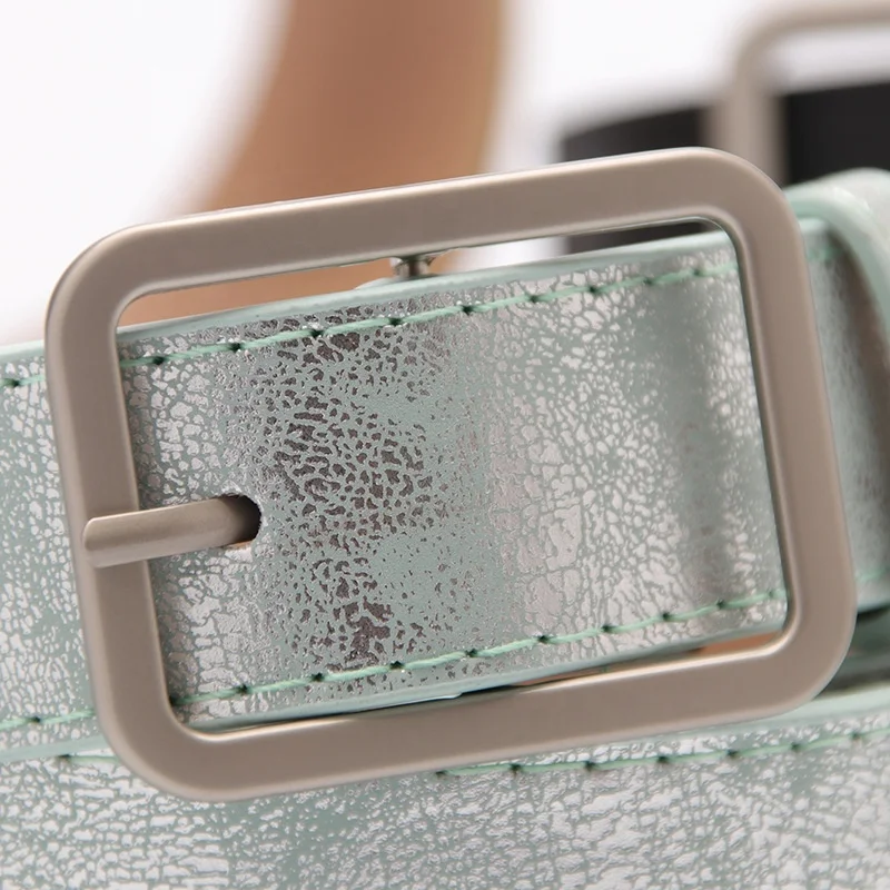 Sequins PU Leather Belts for Women Square Buckle Waist Belts Ladies Waistband for Jeans