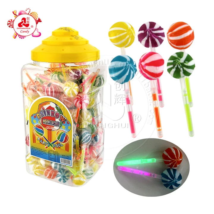Halal rainbow round balls glow stick neon light fluorescent lollipop candy