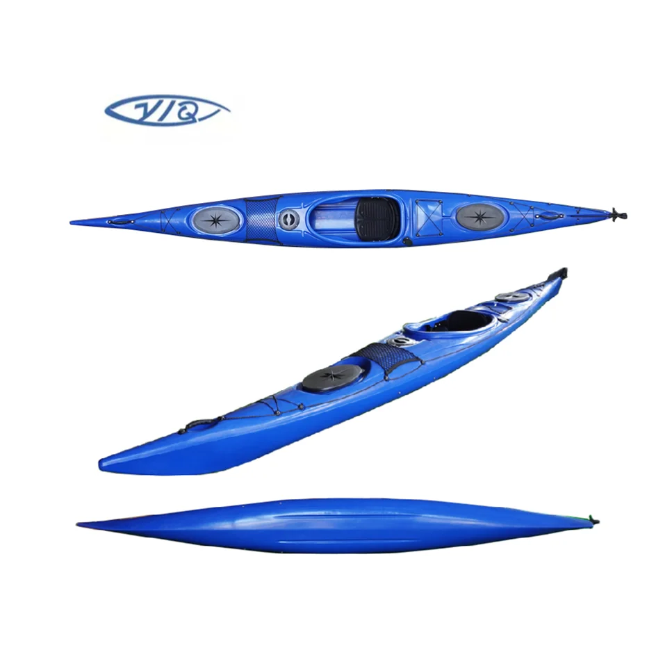 Hot sale Cheap 17.5ft single one person sit in sea touring plastic canoe kayak with rudder system