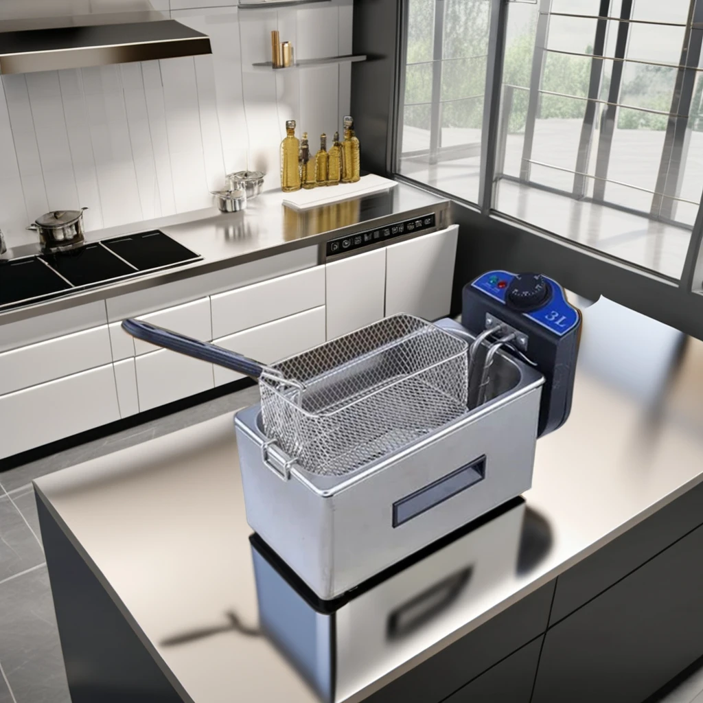 Household Manual Power Source 3L Stainless Steel Electric Deep Fryer Hot Dogs Small Chips Square Basket Small Potato Fryer US