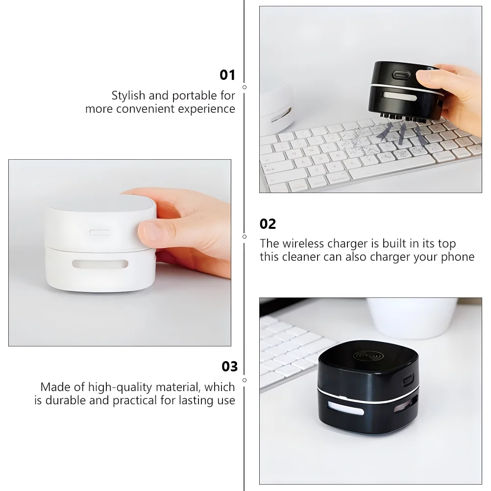 2 In 1 Mini Portable USB Charging Household Electric Handheld Vacuum Cleaner With Wireless Charger For Desktop Desk Home Office