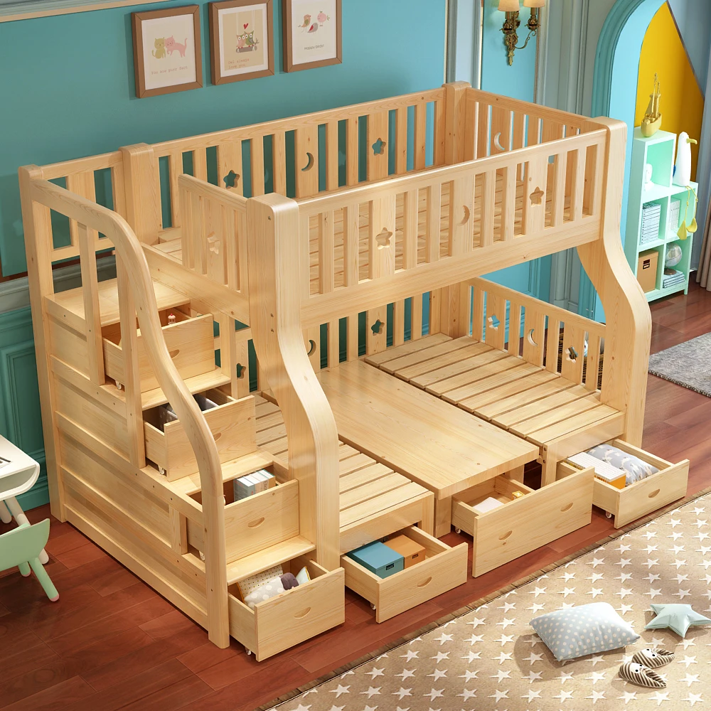 
Children Furniture 2 Floor Wooden Child Bunk Bed With Slide For Kids Bedroom Set 