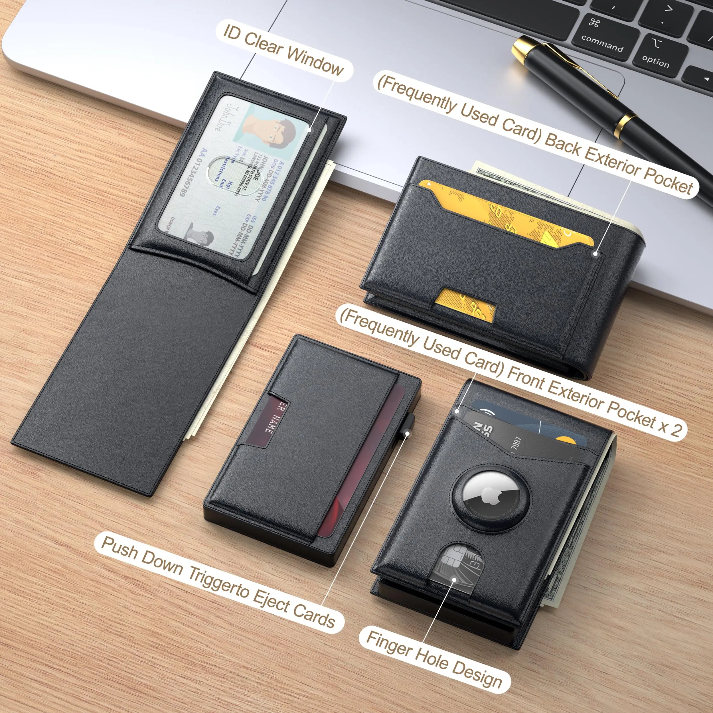 Custom Genuine Leather Smart Mans Wallet Slim Pop Up Credit Card Holder Wallet Minimalist Metal Aluminum RFID Wallet