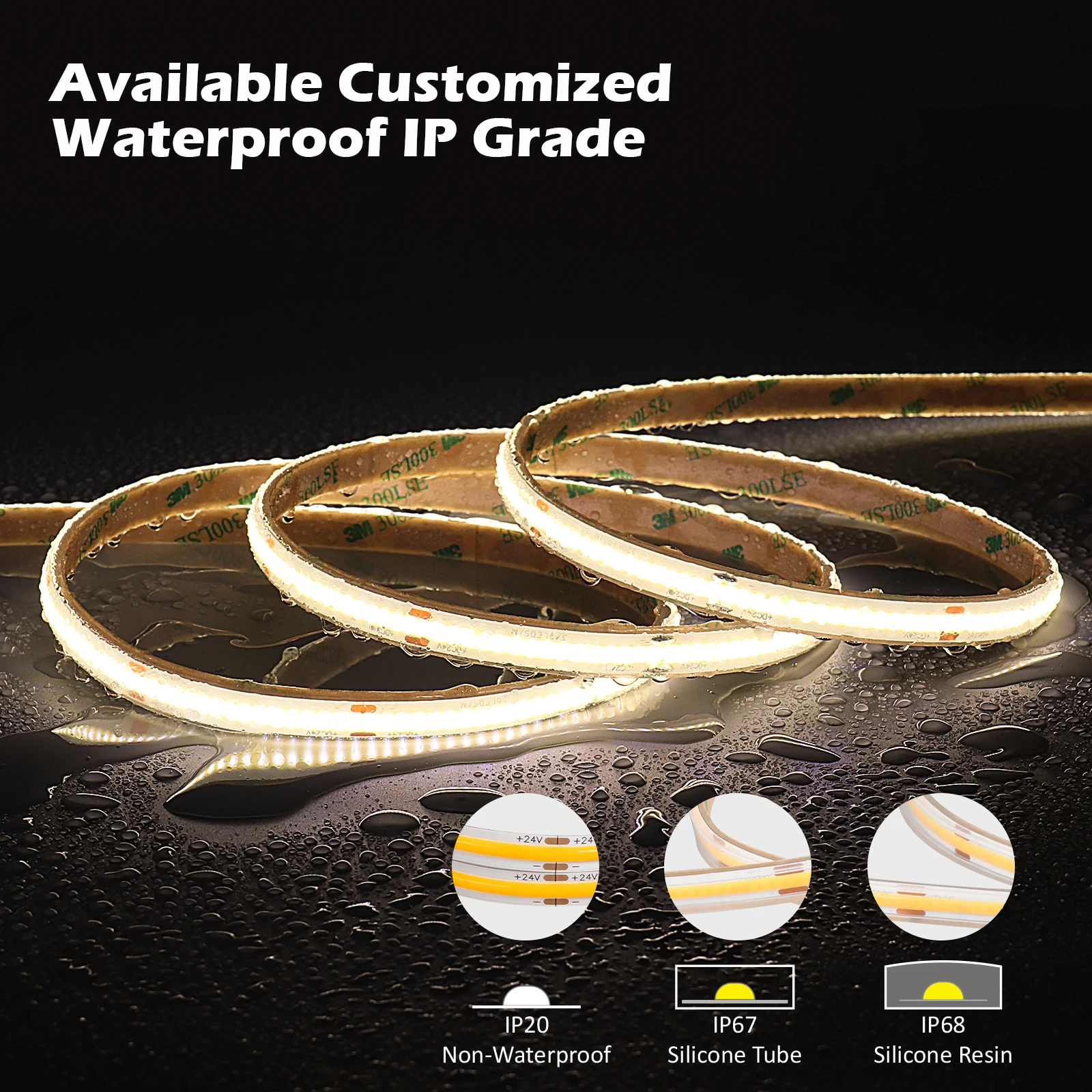 Surmountor IP65 Водонепроницаемый Бесконтактный гибкий COB Светодиодная лента 320led CRI90 настенная потолочная Декорация