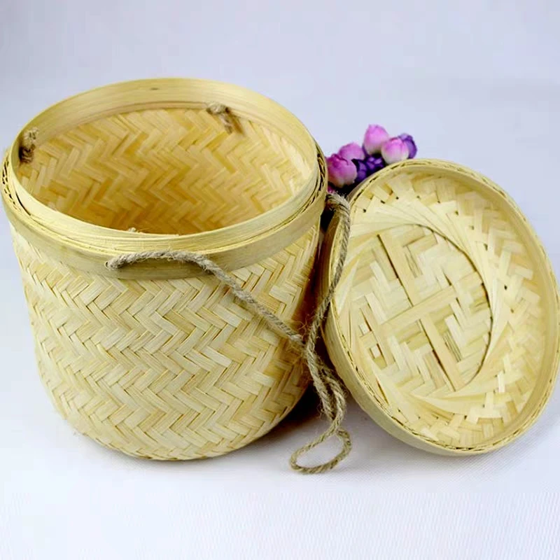 Eco Friendly Wholesale Manufacture Vietnam Storage Cosmetic Custom Round Handmade Woven Bamboo Tea Candy Box With Lid