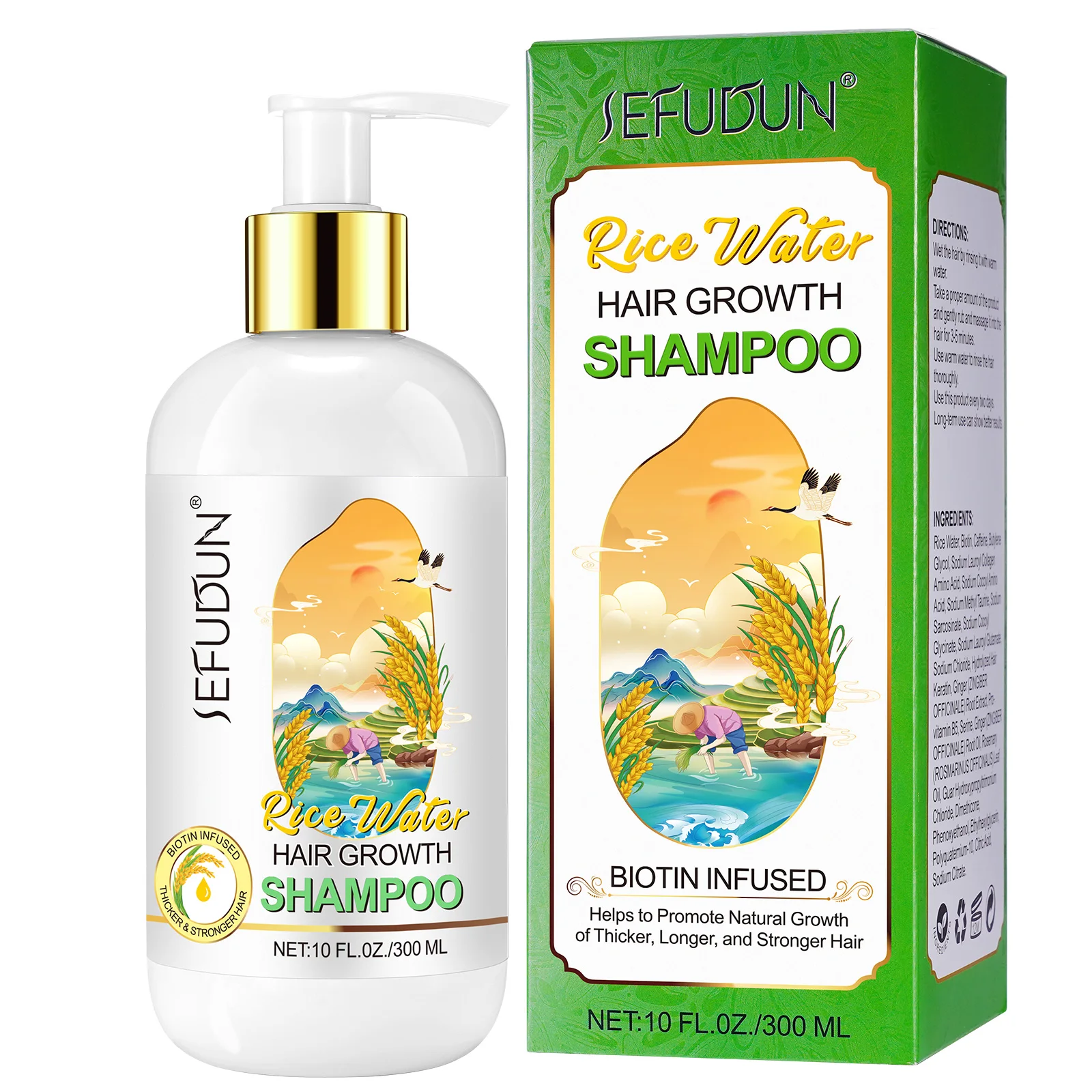SEFUDUN private label deeply nourishing moisturizing natural organic anti hair loss biotin rice water hair growth shampoo