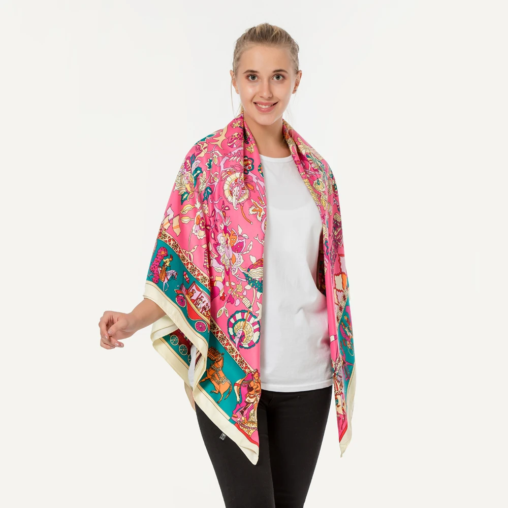 Wholesale 130cm large scarf shawl bandana fashion colorful tree print square women elegent silk hijab