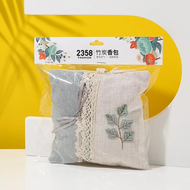 Food Grade Packaging Custom Sachets Bamboo Charcoal Natural Embroidered Box 10 Animal Round China Style Rope The Embroidery 1pcs