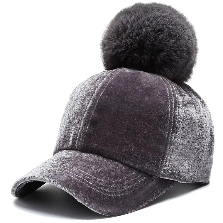Direct factory solid simple warm 6 panel funny pompom baseball cap