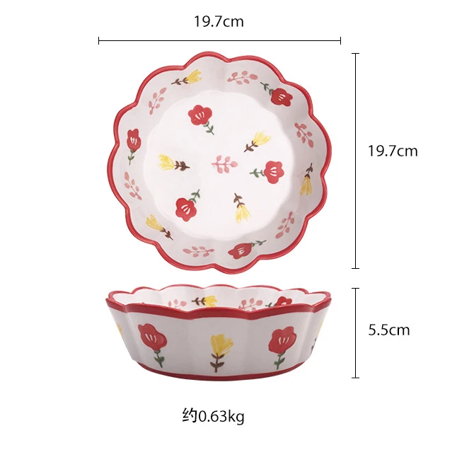 Creativity farmhouse style under-glaze pasta soup salad porcelain tableware ceramic bowl for dessert souffle and cake dishes